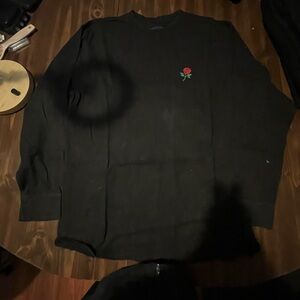 Eighty Eight Black Crewneck Sweater with Rose Detail